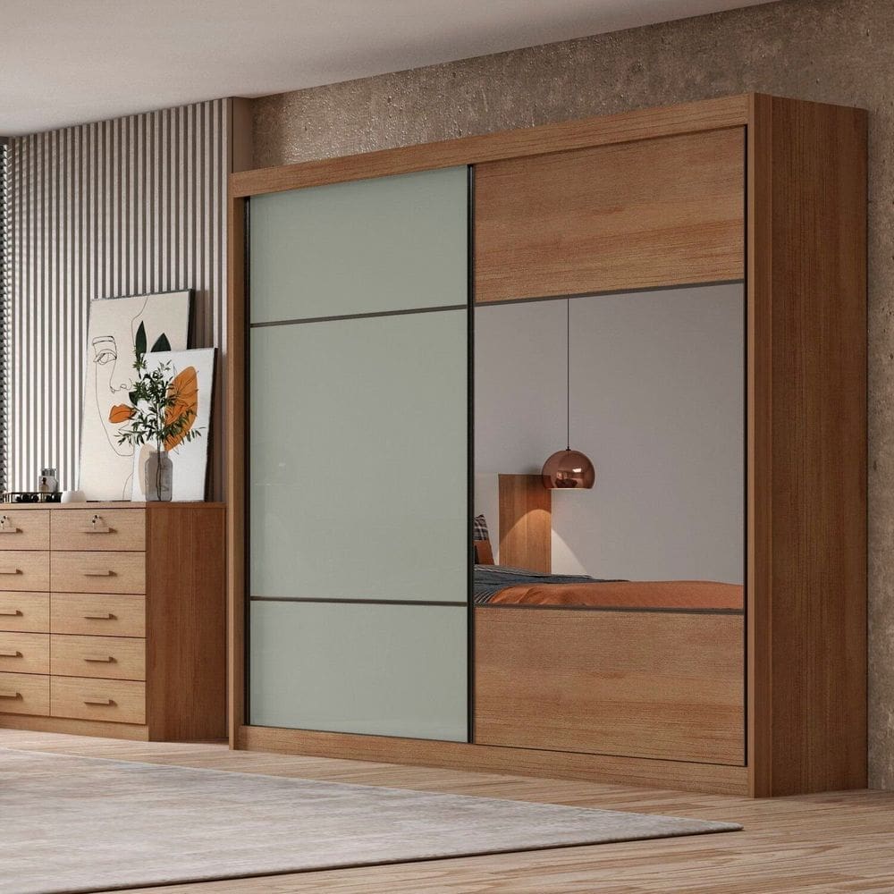 Guarda-roupa Casal Mdf 2 Portas 6 Gavetas Blumenau Cumaru/Cinza