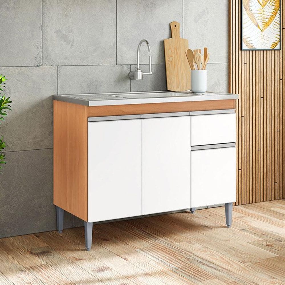 Balcão de Pia Ambiente Tatiane 100cm Amêndoa Branco - AJL