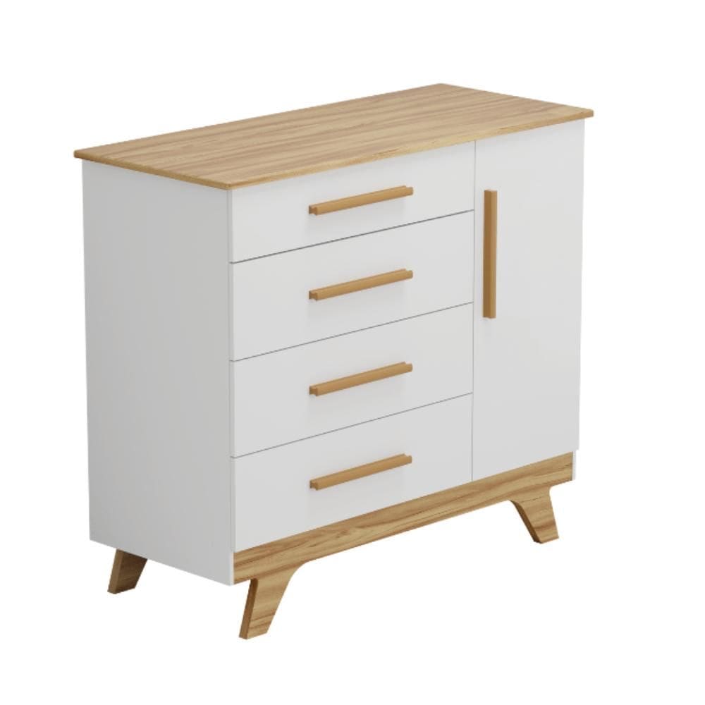 Cômoda Infantil Retrô Peroba MDF Branco Amêndoa 1 Porta Lisa
