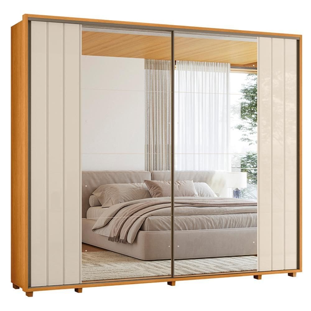 Guarda Roupa Casal Dalí Ripado 2 Portas Deslizantes com 8 Espelhos - Madetec