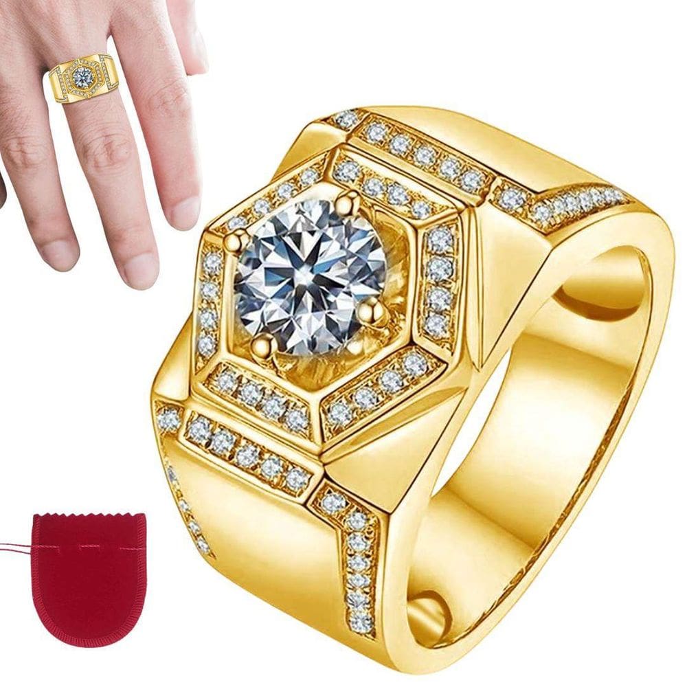Anel Dourado Banhado A Ouro Moissanita Cravejado Zircônias