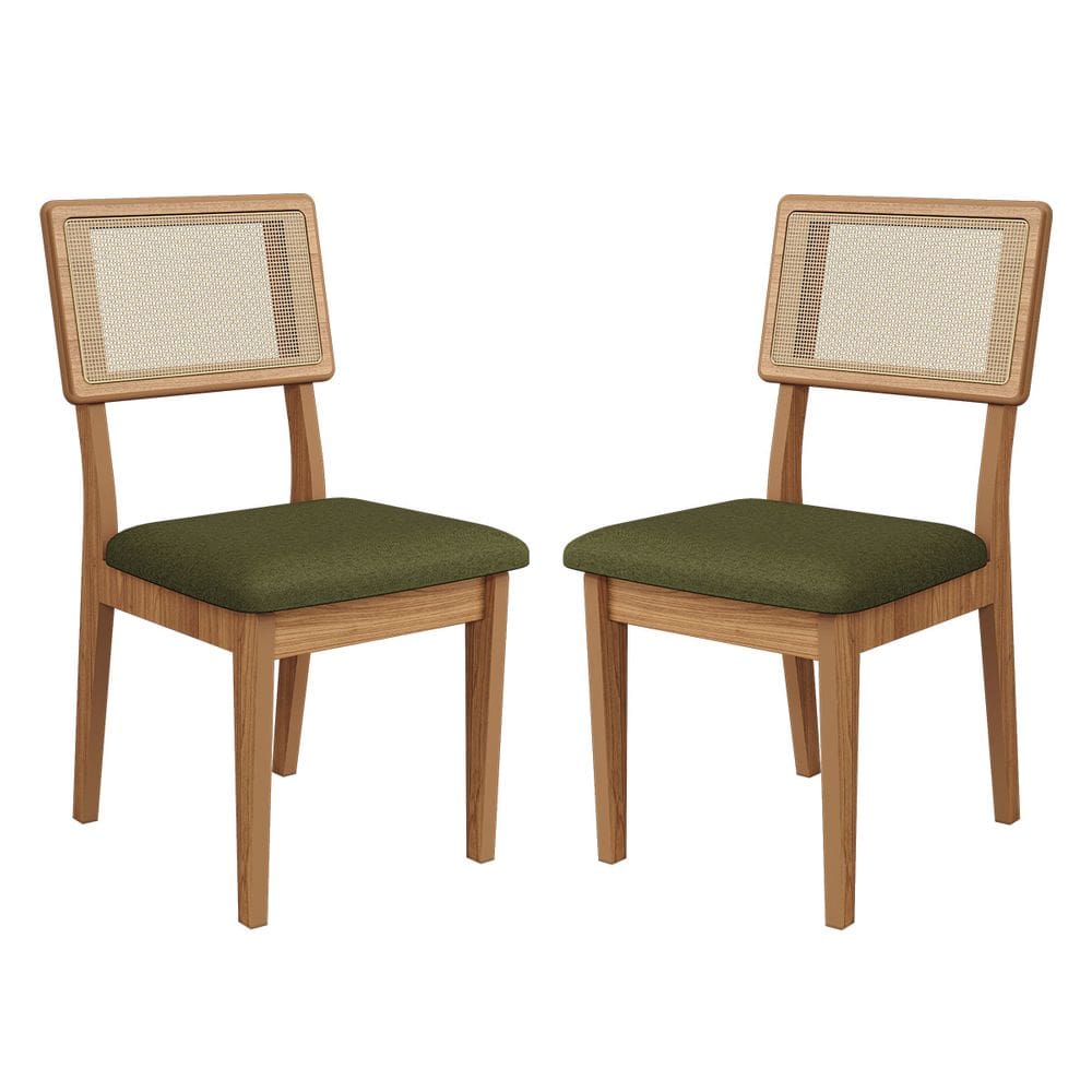 Kit 2 Cadeiras com Assento Estofado Encosto em Tela 100% MDF Freijó Verde Dalla Costa