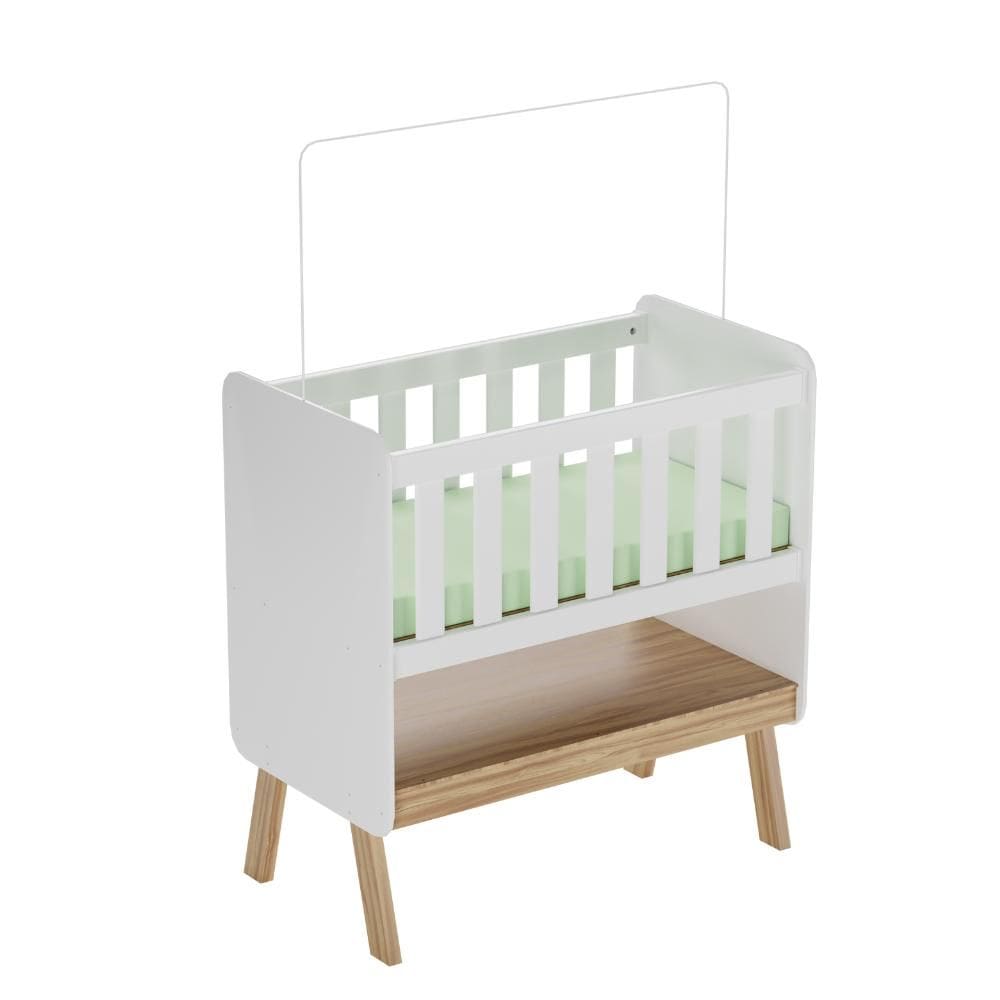 Mini Berço Guti  Retro Peroba Branco/Amêndoa Colchão Incluso