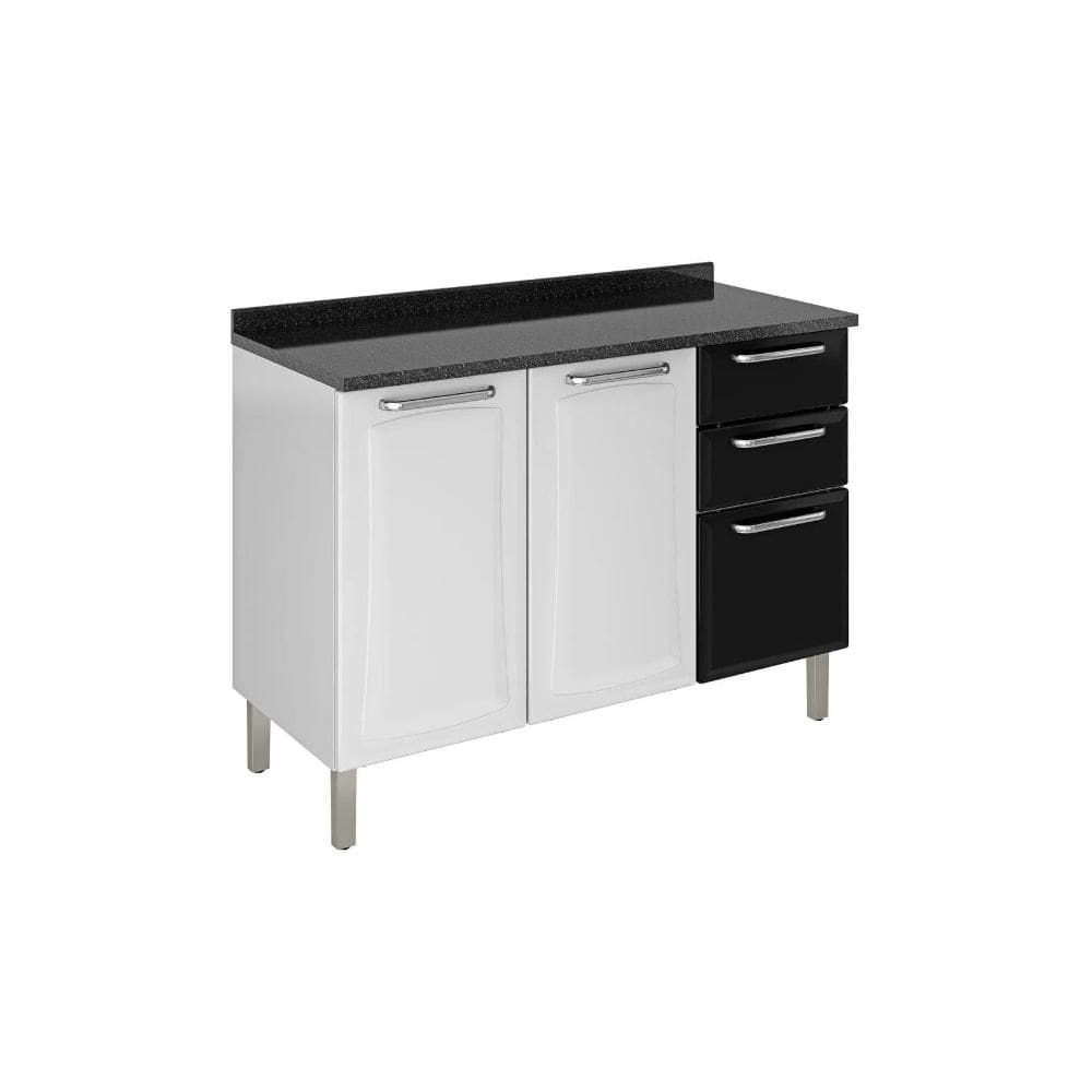 Balcão de Cozinha 3 Portas 2 Gavetas Itatiaia Tarsila de Aço 120cm Branco/Preto