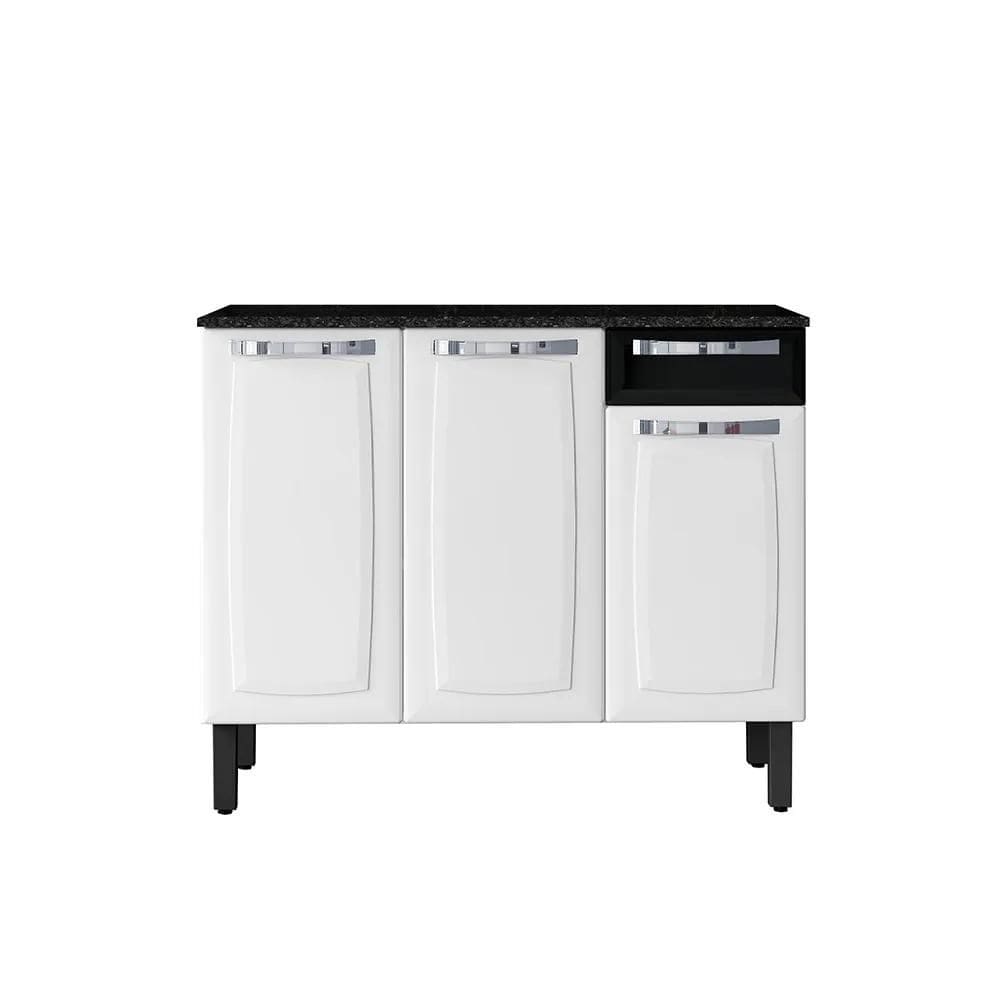 Balcão de Cozinha 3 Portas 1 Gaveta Itatiaia Rose de Aço 105cm Branco/Preto