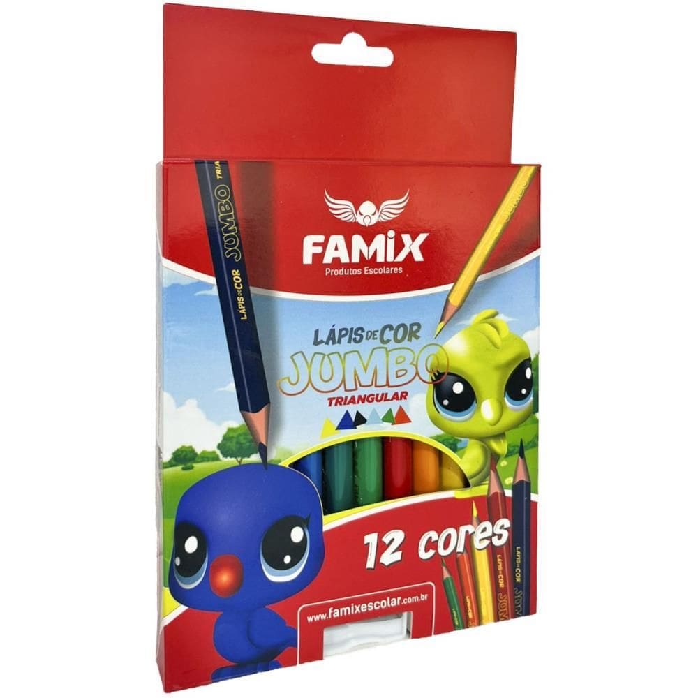 Lápis de Cor Jumbo Triangular Tam.12,5cm 12 Cores - Famix