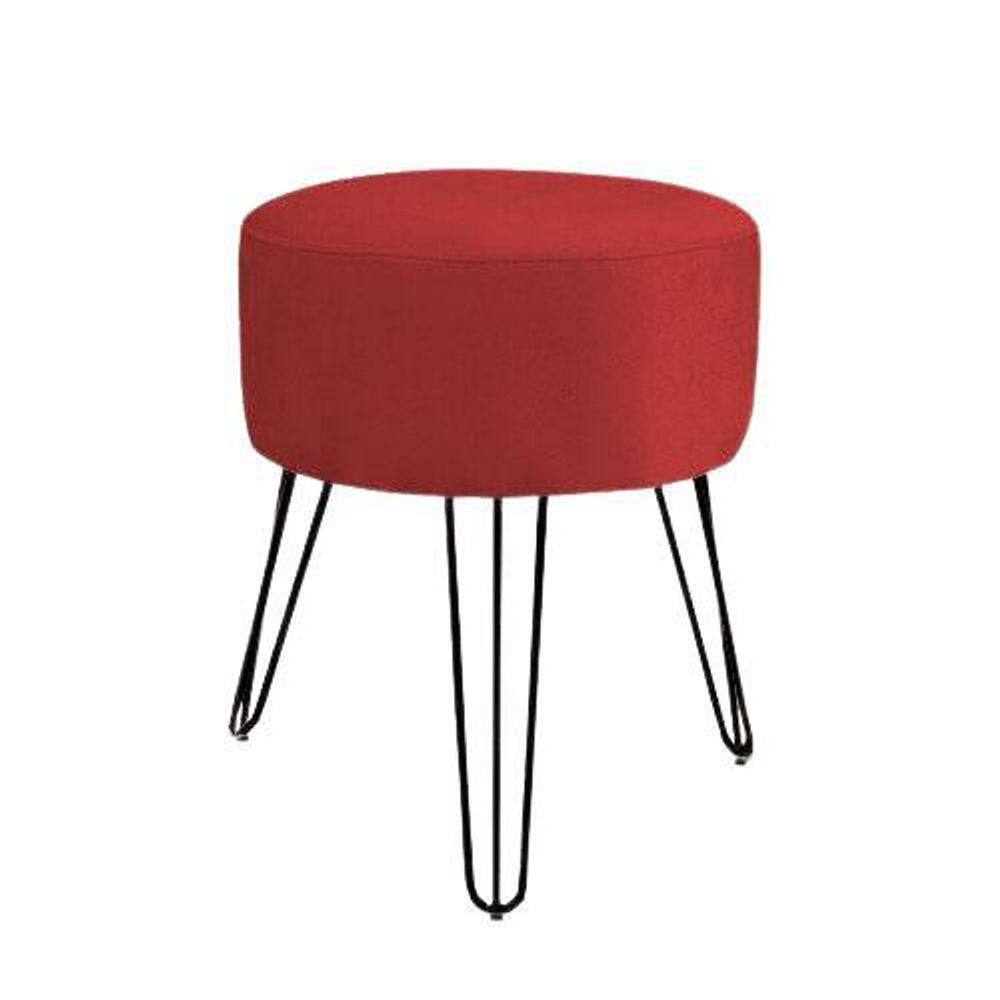 Puff Decorativo Sala Suede Vermelho Pés Aramado Preto