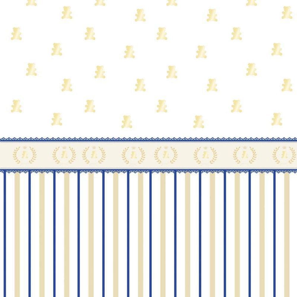 Papel De Parede Listrado E Faixa Dourado Com Azul Infantil