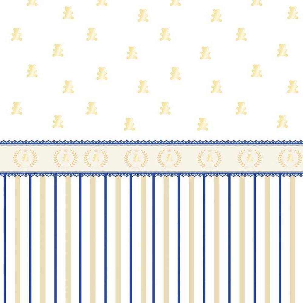 Papel De Parede Listrado E Faixa Dourado Com Azul Infantil