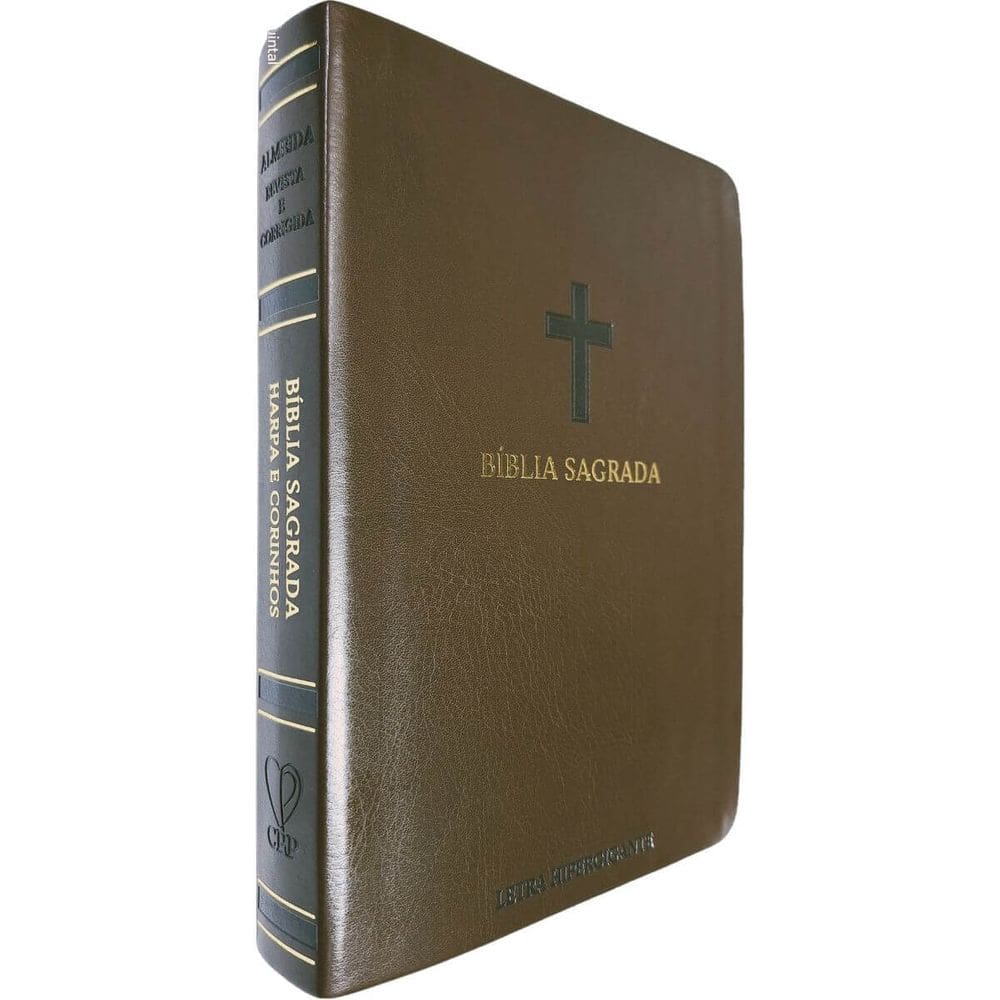Bíblia Sagrada ARC Full Color Capa PU Luxo Cruz Marrom PDA PJV PED MC Harpa Avivada e Corinhos Letra Hipergigante CPP