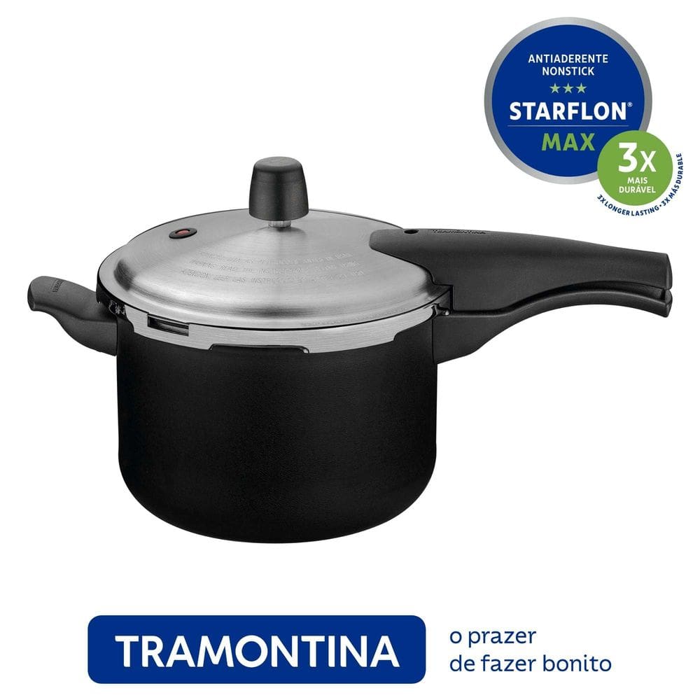 Panela de Pressão em Alumínio com Revestimento Antiaderente Starflon Max Vancouver Preto 4,5L - Tramontina