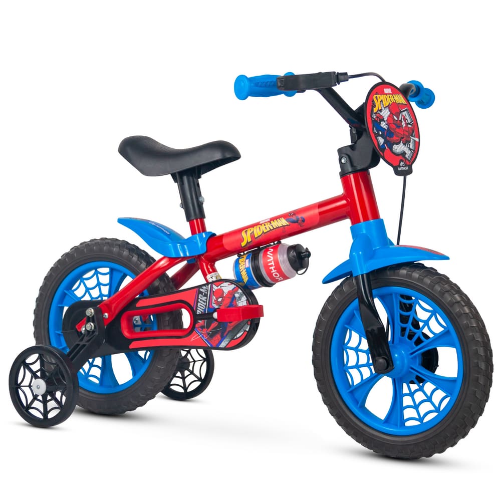 Bicicleta infantil Aro 12 Nathor Spider Man Com Rodas De Treinamento Homem Aranha