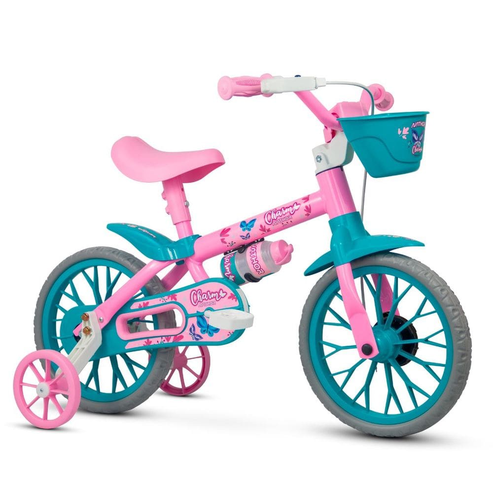 Bicicleta Infantil Aro 12 Nathor Charm Rosa com Rodas de Treinamento