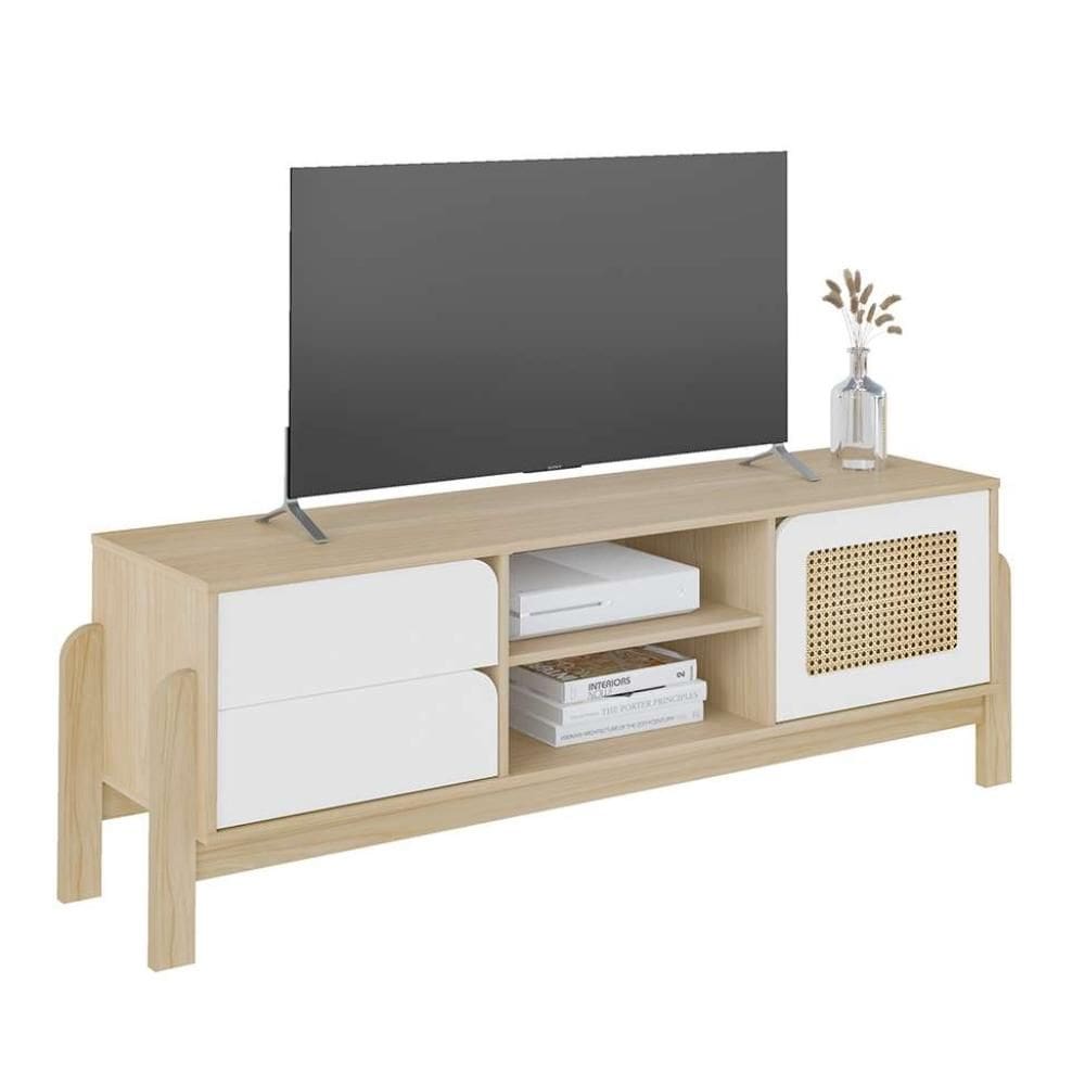 Rack para Tv até 65 Polegadas 1 Porta 2 Gavetas Nature Naturale e Branco 160cm