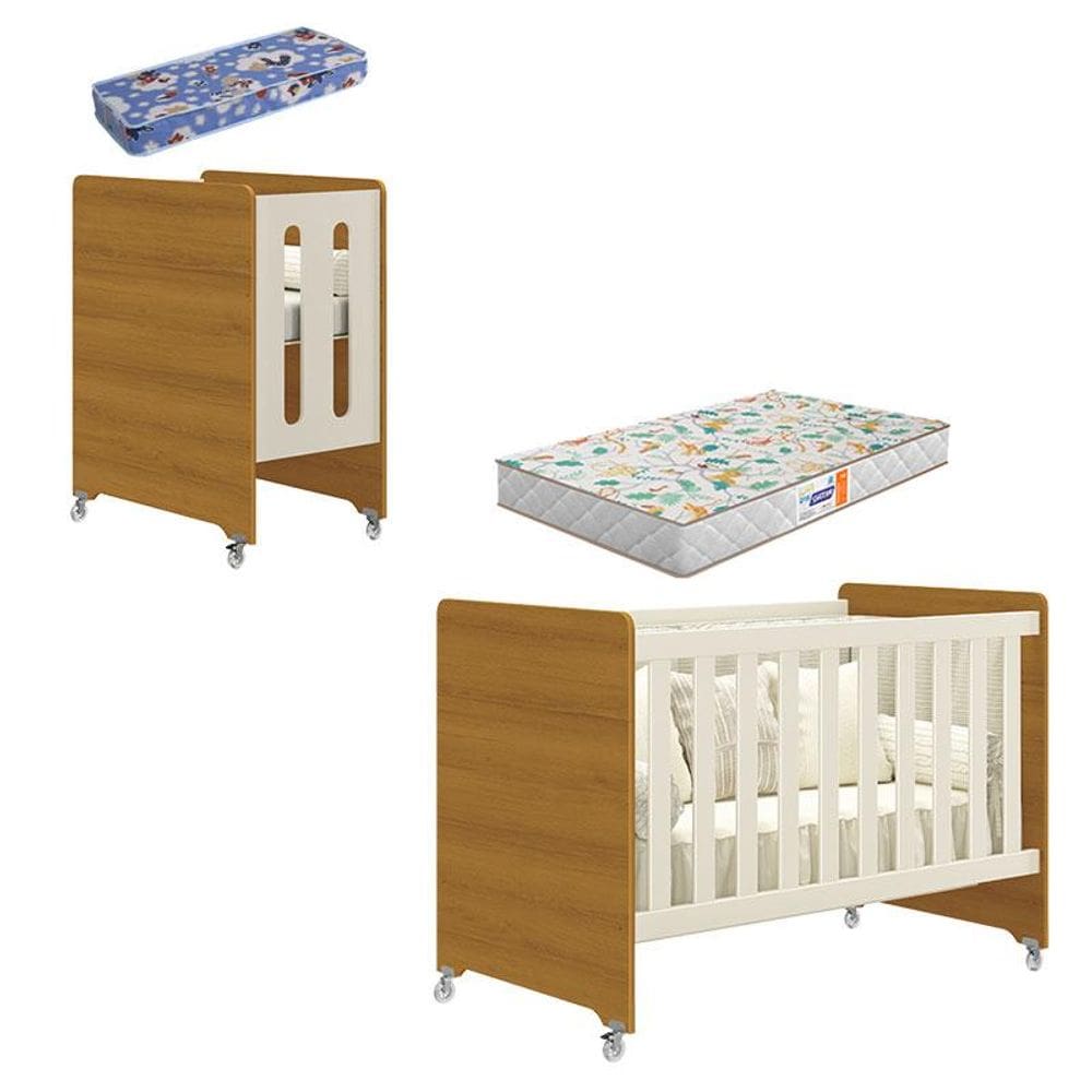 Berço Americano Evolution 4 em 1 Areia Acetinado Savana com Colchão Mini e Colchão Americano Gazin - Reller