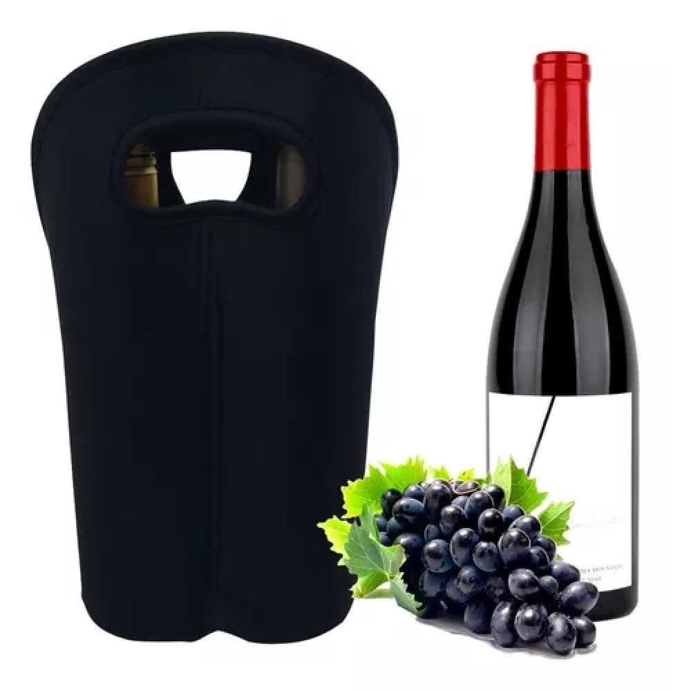 Bolsa Termica Para 2 Garrafas Porta Vinho Champanhe Em Neoprene Acolchoada Com Alca Sacola Portatil Wine Bag De Luxo