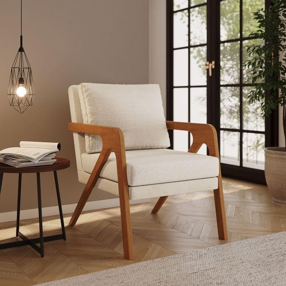 Poltrona Decorativa Moderna Luxo Para Sala Escritório Xangai Linho Bege