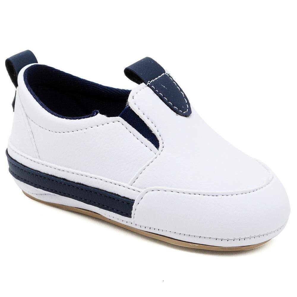 Sapato Tênis Bebe Baby Meninia Confort Primeiro Passo Branco Azul
