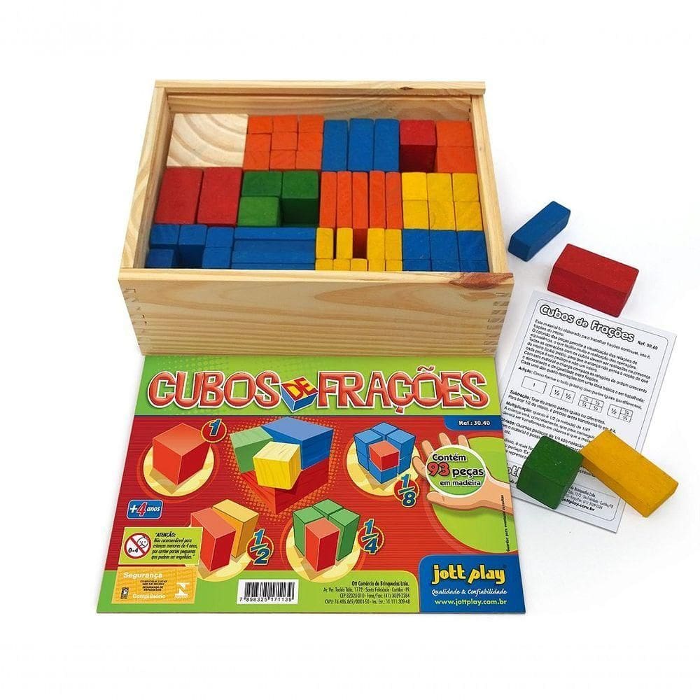 Brinquedo Educativo Cubos De Frações 93 Peças De Madeira