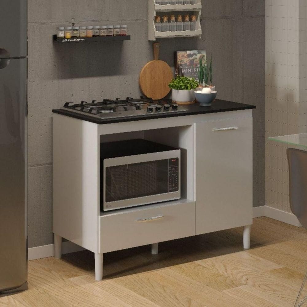Armário De Cozinha Compacta Balcão Cooktop Forno Nonna Branco