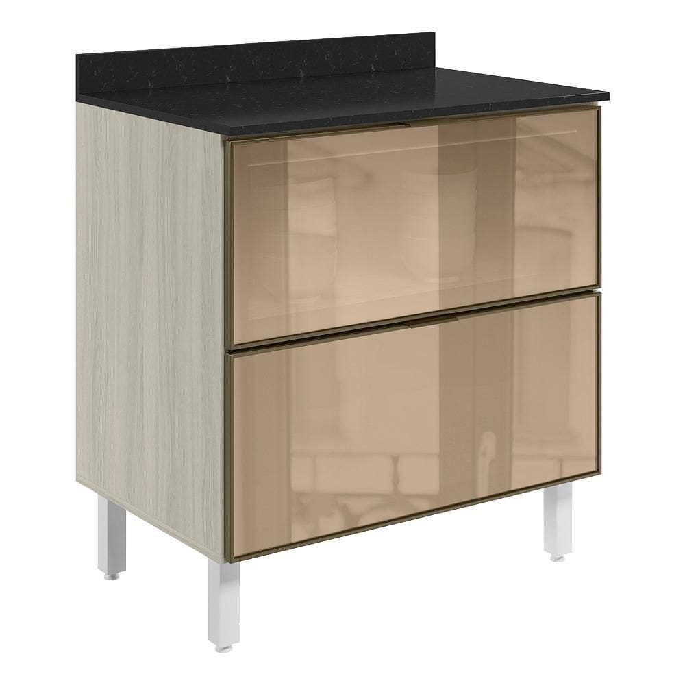 Balcao Com Tampo 2 Gavetoes Vidro 80 Cm Mdf Kali Nicioli