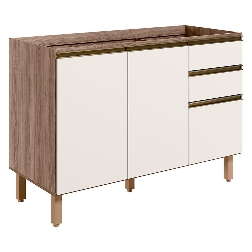 Balcao Para Pia 2p 3g 120cm Mdf Kali Carvalho Nicioli