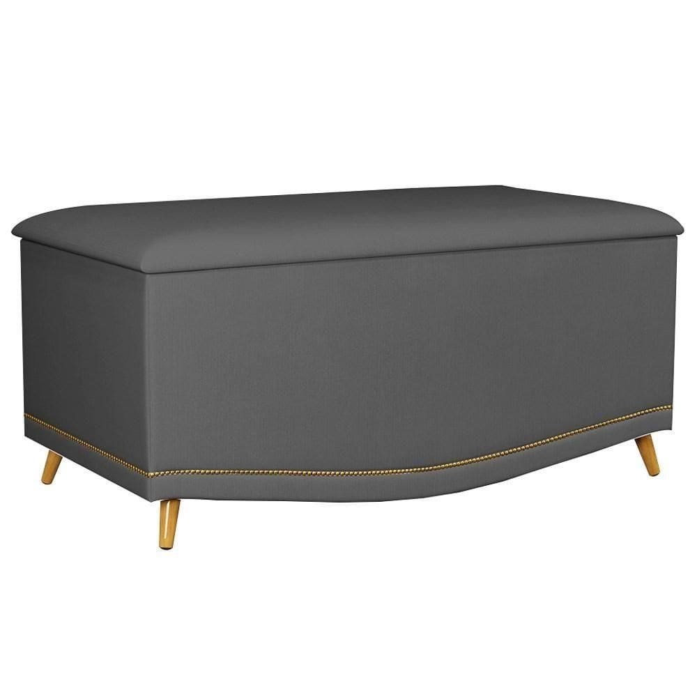 Calçadeira Baú Solteiro 90cm Com Tachas Imperial J02 Veludo Cinza - Mpozenato