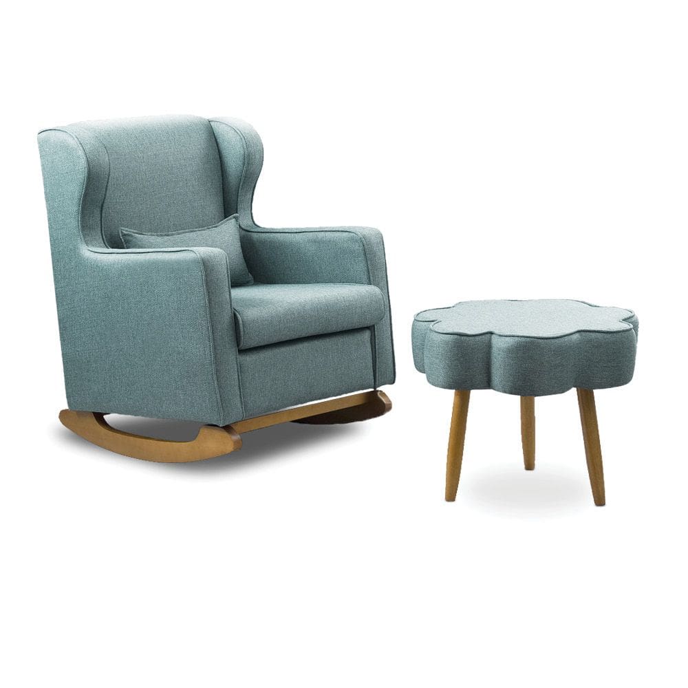 Poltrona de Amamentação Base Balanço e Puff Flower Linho Azul E03 - D`Rossi