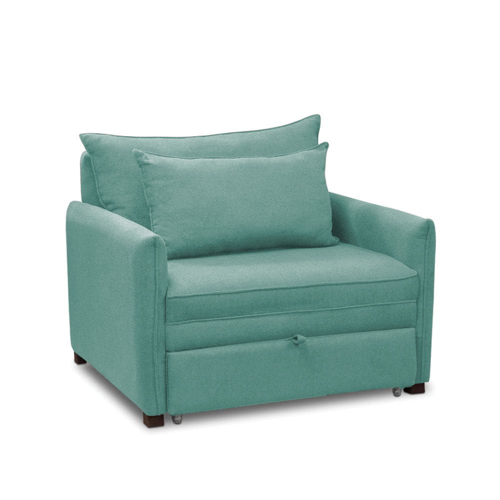 Poltrona Cama Retrátil Solteiro com Rodízio Cloe Bouclê Azul Turquesa E03 - D`Rossi
