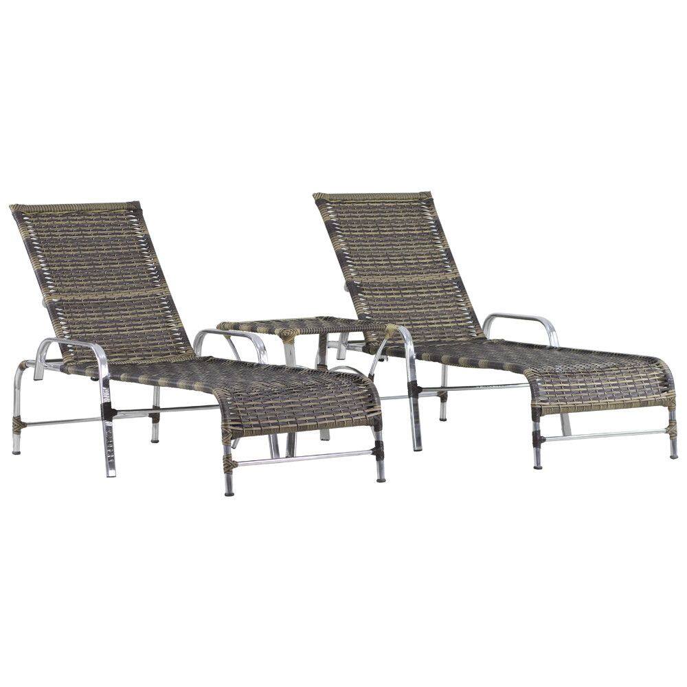 Conjunto De Espreguiçadeiras E Mesa Confortável Para Piscina Trama