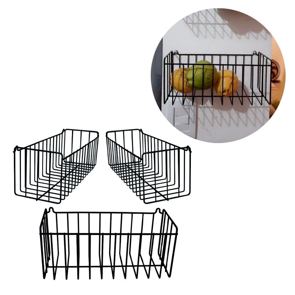 Kit 3 Cesto Fruteira de Parede 25x11cm Aramado para Cozinha Banheiro Lavanderia Organização Multiuso N2