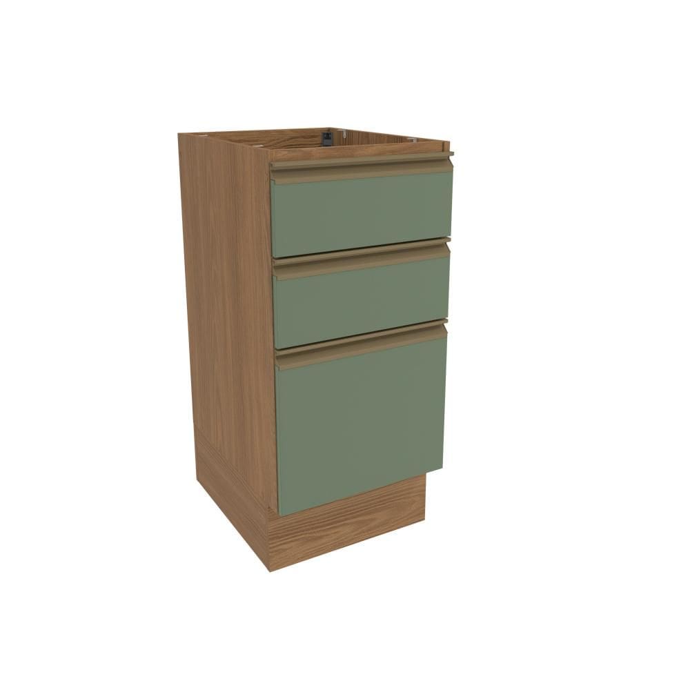 Balcão 3 Gavetas Kappesberg Celeste 100% MDF Nogueira/Verde Oliva 40cm