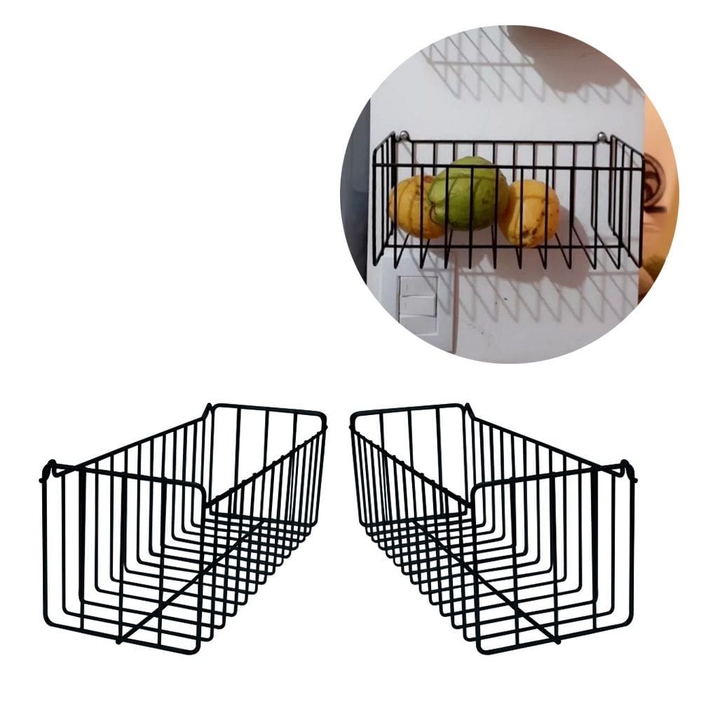 Kit 2 Cesto Fruteira de Parede 25x11cm Aramado para Cozinha Banheiro Lavanderia Organização Multiuso N2