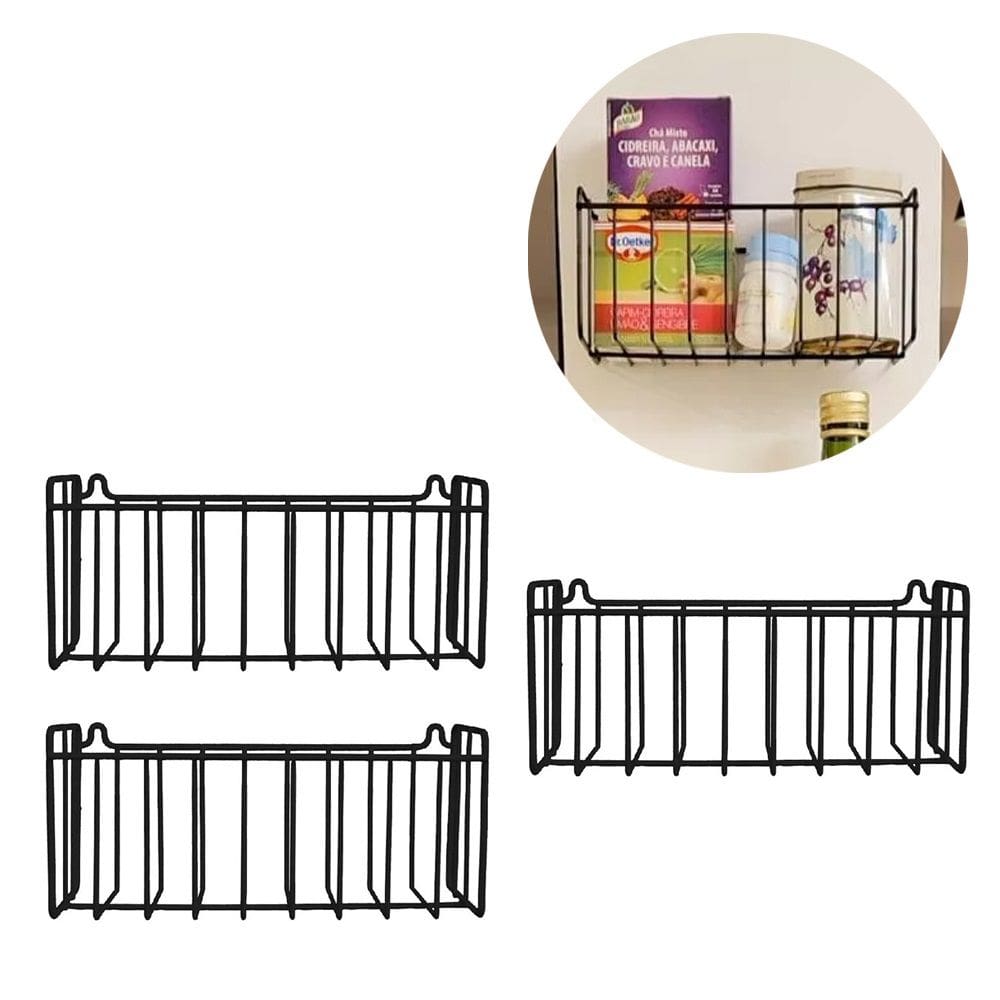Kit 3 Cesto Fruteira de Parede 20x9cm Aramado para Cozinha Banheiro Lavanderia Organização Multiuso N0