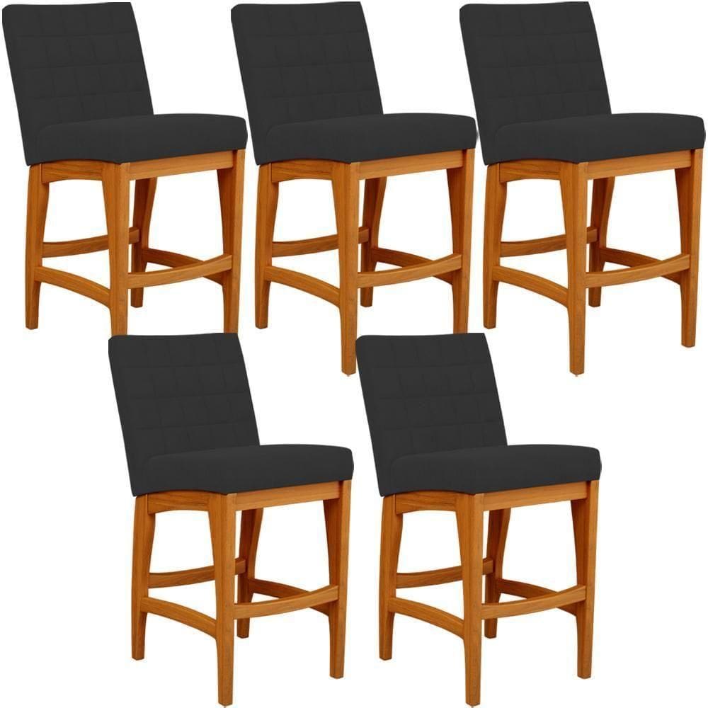 Kit 05 Banquetas Baixa Para Cozinha Fixa Mila L02 Preto