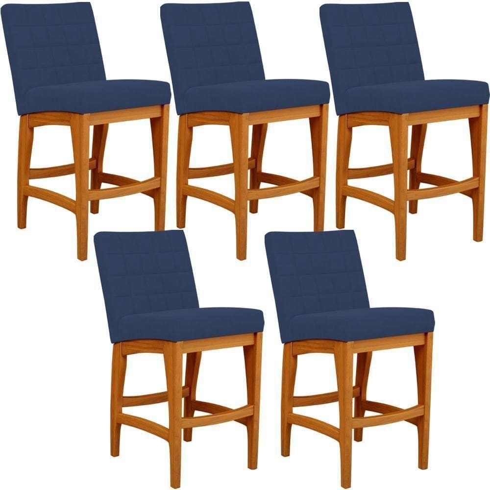 Kit 05 Banqueta Baixa Cozinha Bancada L02 Azul Marinho