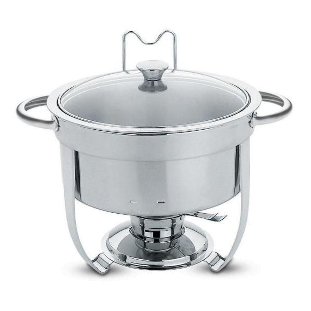 Rechaud Tramontina Redondo Em Aço Inox Banho Maria Com Suporte Para Tampa E Fogareiro 7 L