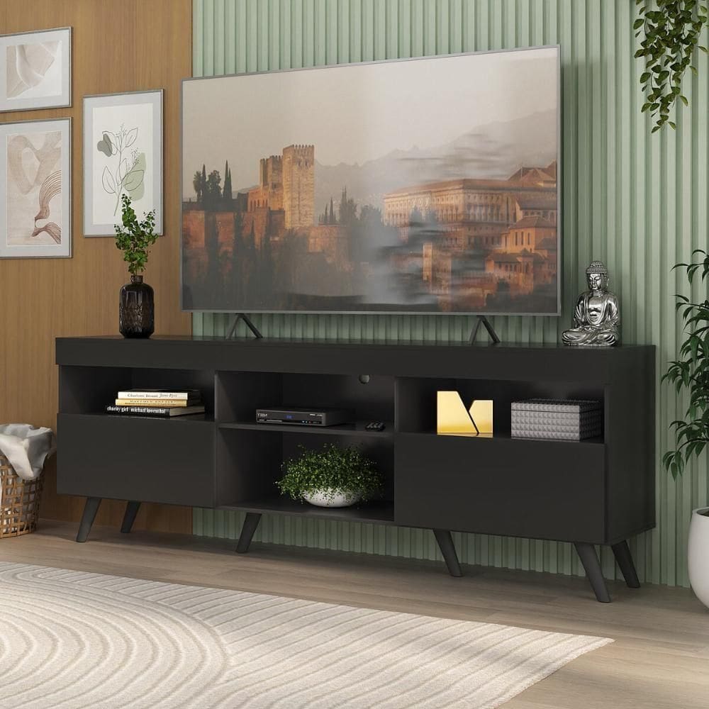 Rack Até 65 Polegadas Com Pés Retrô Multimóveis Mp1091 Preto Preto