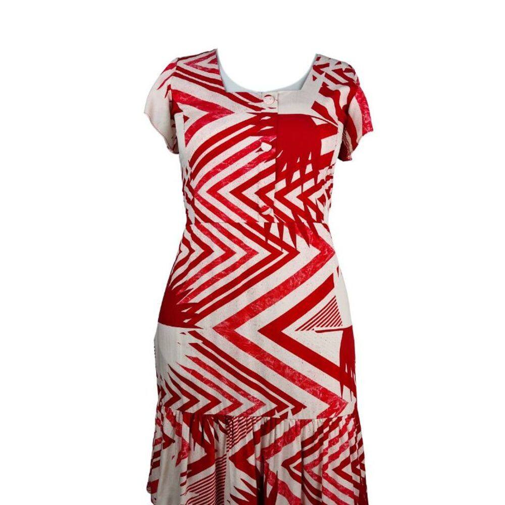 Vestido Rodher Vermelho Mesclado Curto Babado