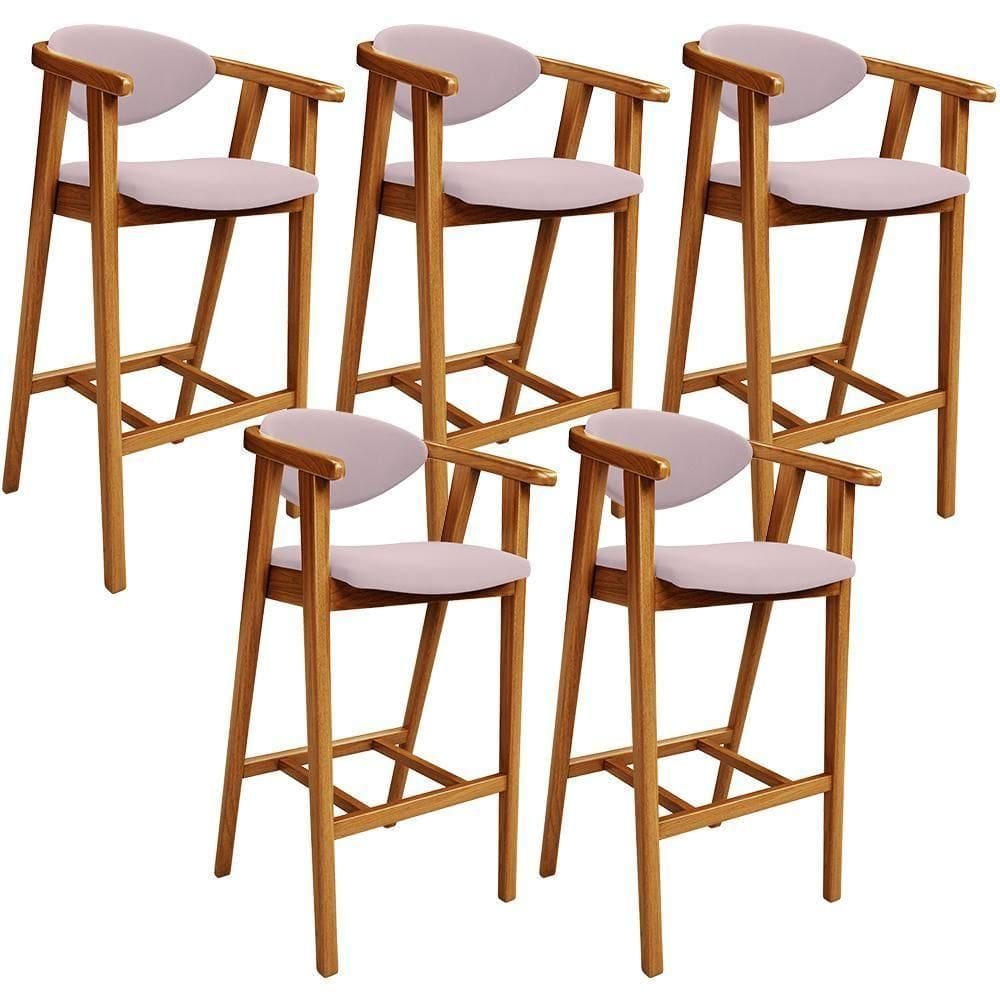 Kit 05 Banquetas Alta Para Bancada Bar Sala De Jantar Fixa Cecília L02 Suede Rosê