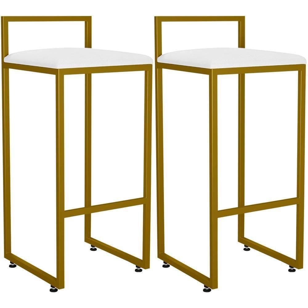Kit 02 Banquetas Alta Cozinha Hanna L02 Dourado Branco