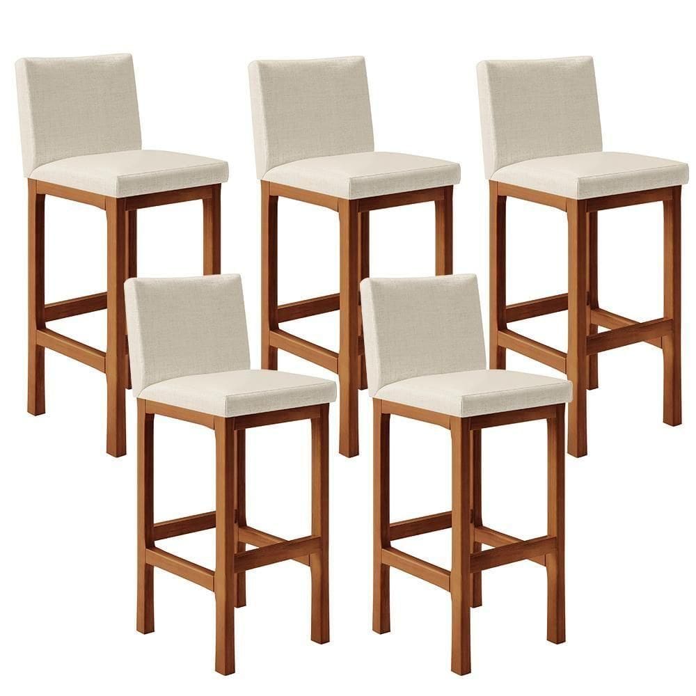 Kit 05 Banqueta Alta Para Cozinha Alya Pérola Metalizado