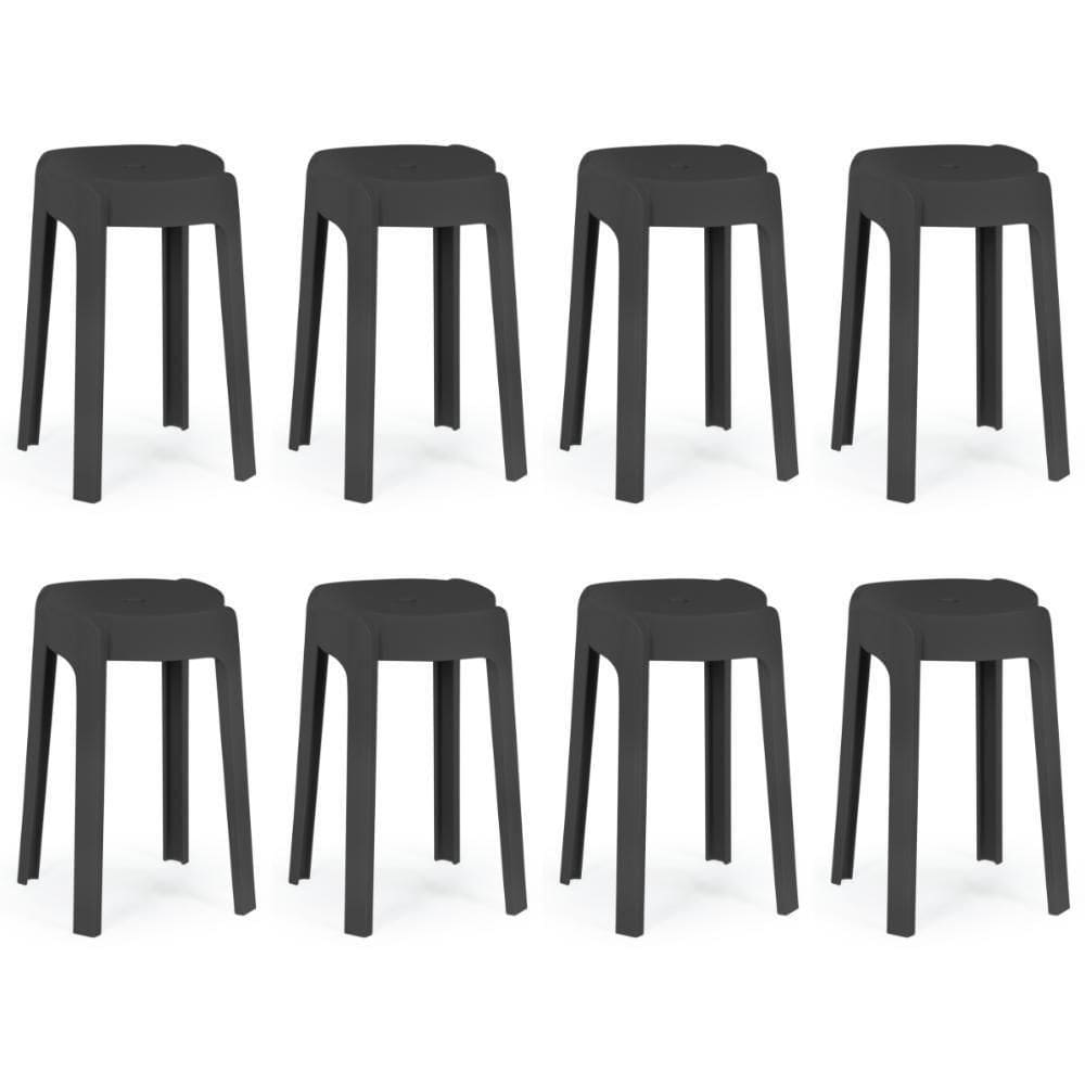 Kit 8 Banquetas Baixa Empilhável Nordica - Preto
