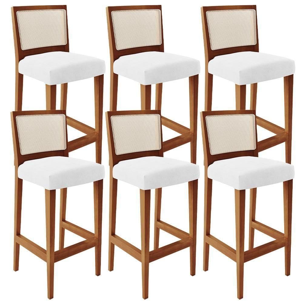 Kit 06 Banquetas Alta Encosto Tela Branco Facto Branco