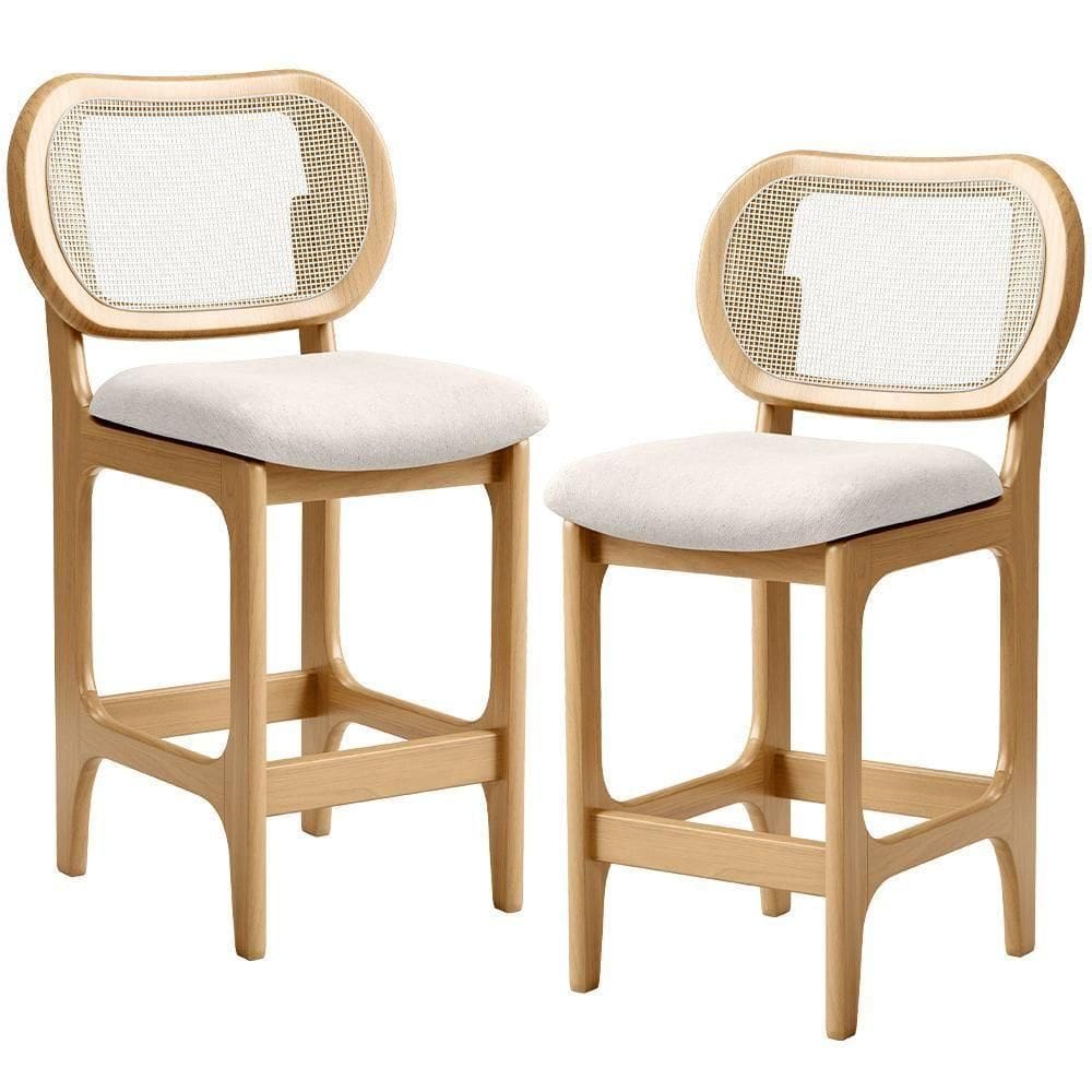 Kit 2 Banquetas Baixa Bar Cozinha Sala De Jantar Betta L02 Mel Tela Linho Cru - Lyam Decor