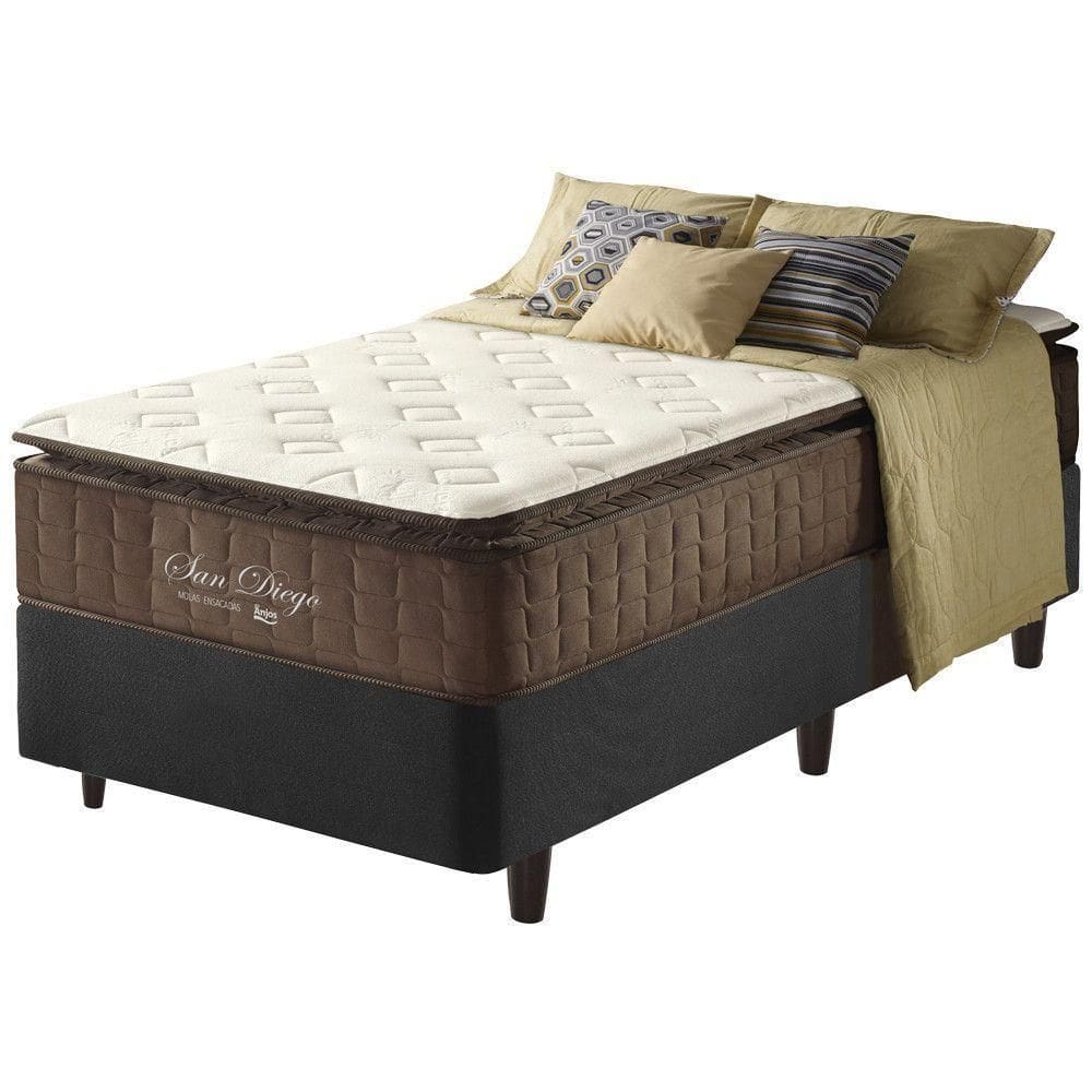 Cama Box Solteiro Preta + Colchão Molas San Diego 88cm