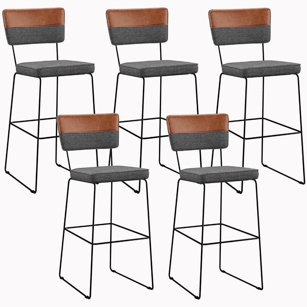 Kit 05 Banquetas Altas Faixa Camel Linho Cinza Escuro