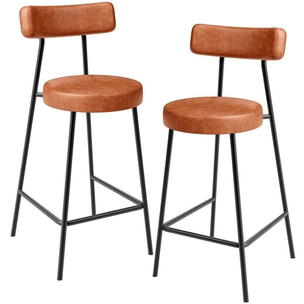 Kit 02 Banquetas Baixa Para Cozinha Sala De Jantar Bancada Milão L02 Couríssimo Camel