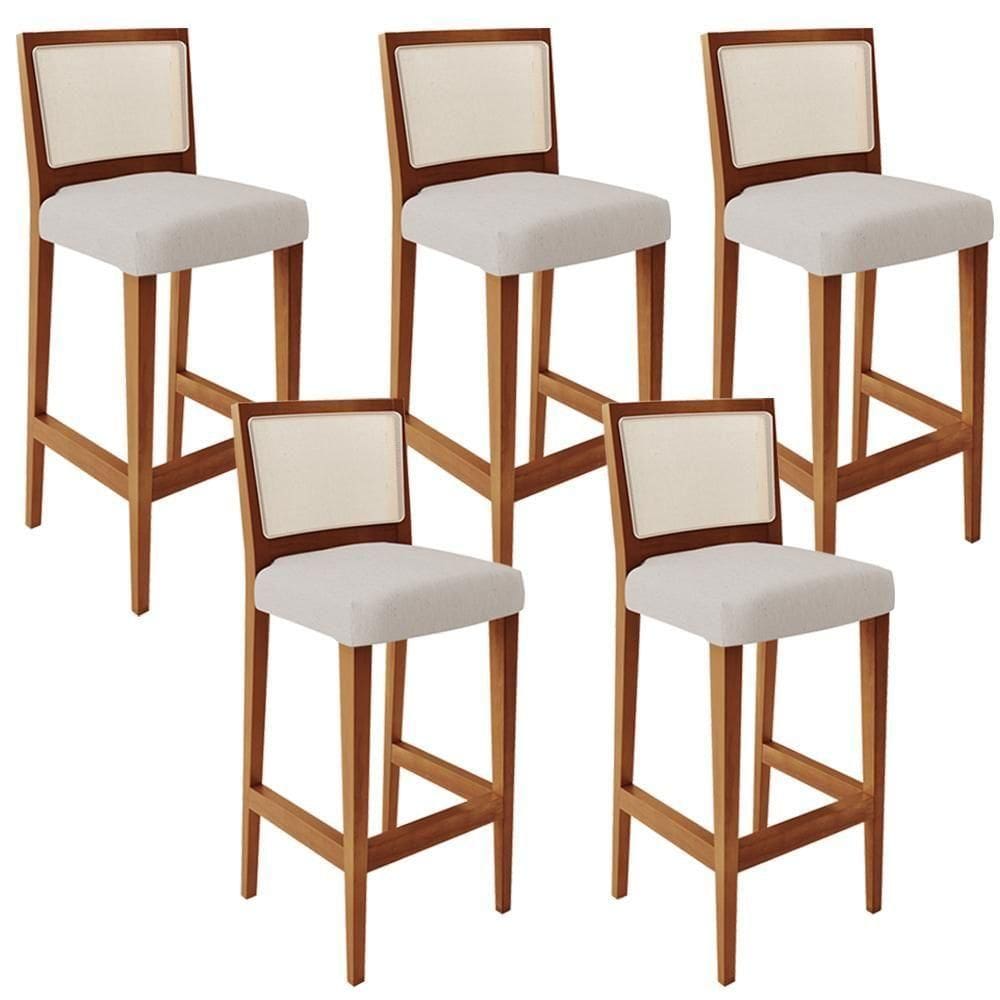 Kit 05 Banquetas Alta Branco Linho Cru