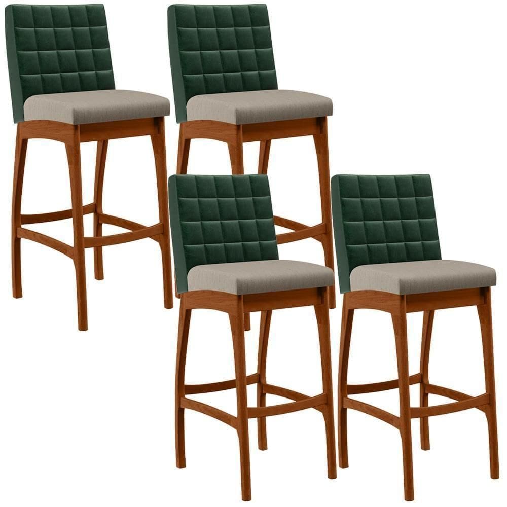 Kit 04 Banquetas Altas Cozinha B04 Verde Musgo Bege